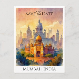 Angepasstes Save the Date Mumbai Indien Aquarell Postkarte