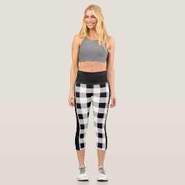 Angepasstes, Schwarz-weißes, grau-kariertes Muster Capri Leggings