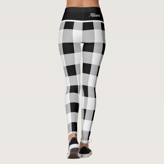 Angepasstes, Schwarz-weißes, grau-kariertes Muster Leggings (Rückseite)