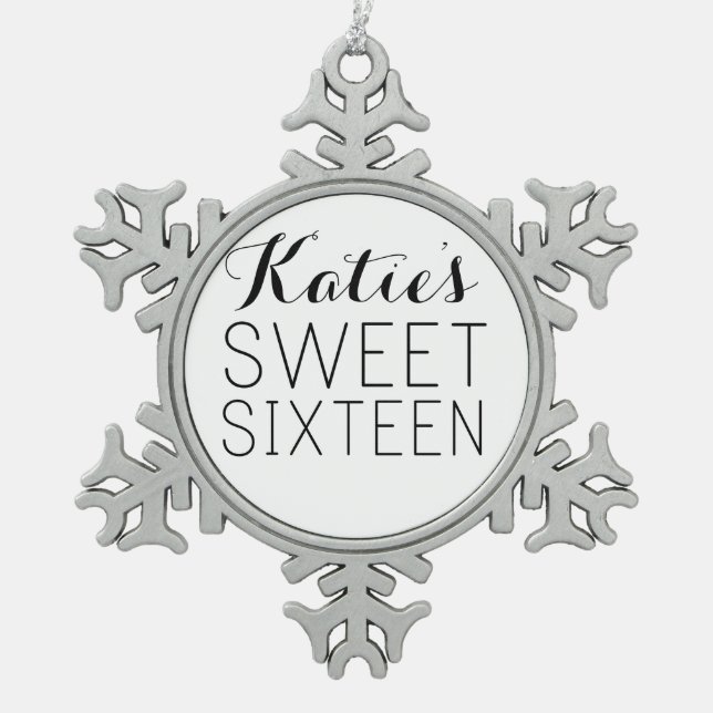 Angepasstes süß 16 Gefallen Schneeflocken Zinn-Ornament (Vorderseite)