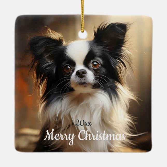 Angepasstes Weihnachtsgebäck Papillon Dog Tier Keramikornament (Rückseite)