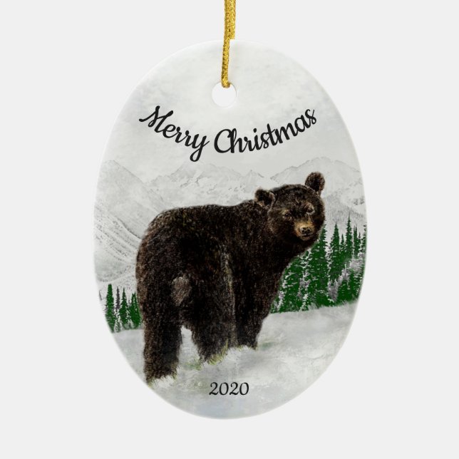 Angepasstes Weihnachtsschwarzbärtier Keramikornament (Vorne)