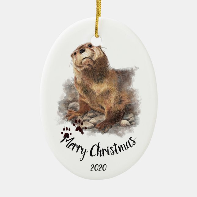 Angepasstes Weihnachtswasserfarbe Otter Tier Keramik Ornament (Vorne)