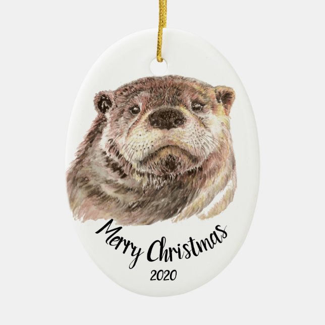 Angepasstes Weihnachtswasserfarbe Otter Tier Keramikornament (Vorne)