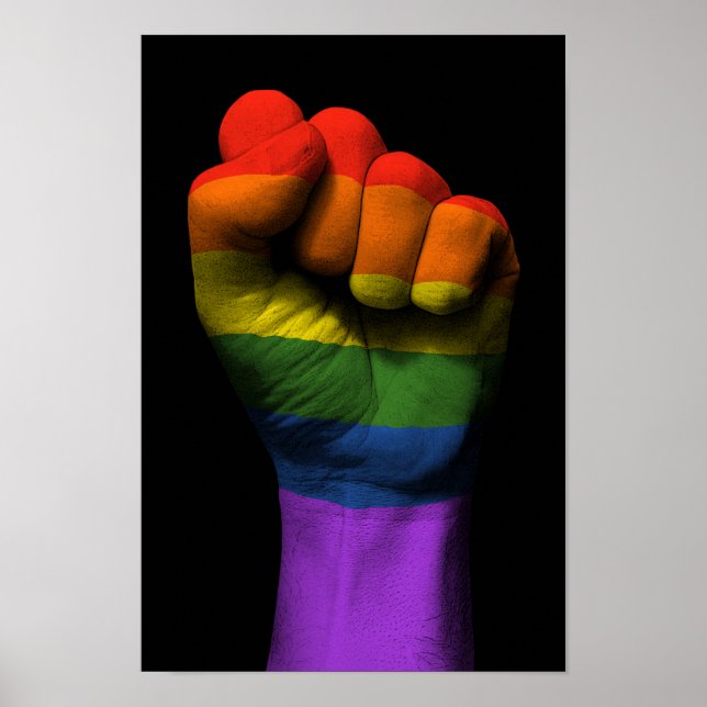 Angereicherte Faust mit Gay Pride-Regenbogenflagge Poster (Vorne)