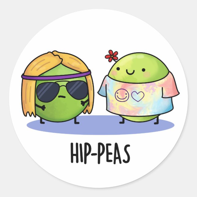 Angesagt-erbse Funny Hippie Peas Pun Runder Aufkleber (Vorderseite)