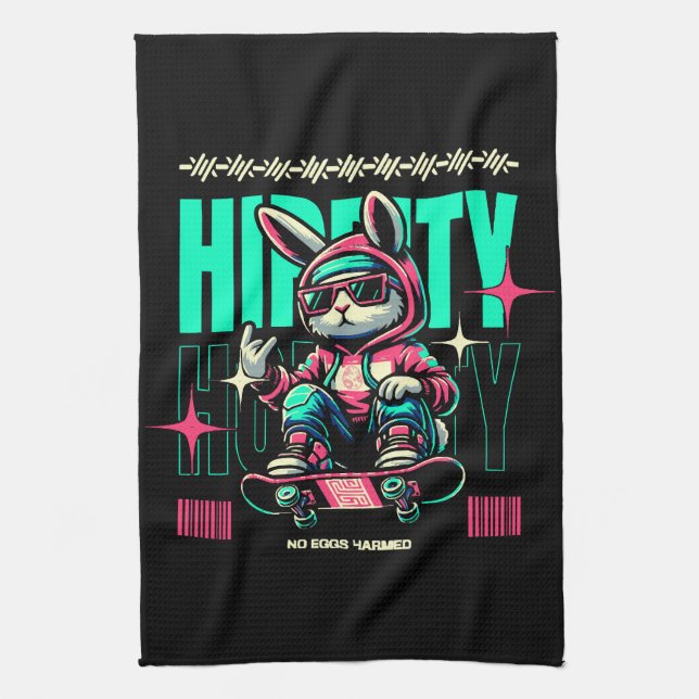 Angesagt-Hop-Hoppity - Skater Bunny Oster Geschirrtuch (Vertikal)