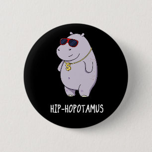 Angesagt-Hopotamus Funny Hippo Pun Dark BG Button