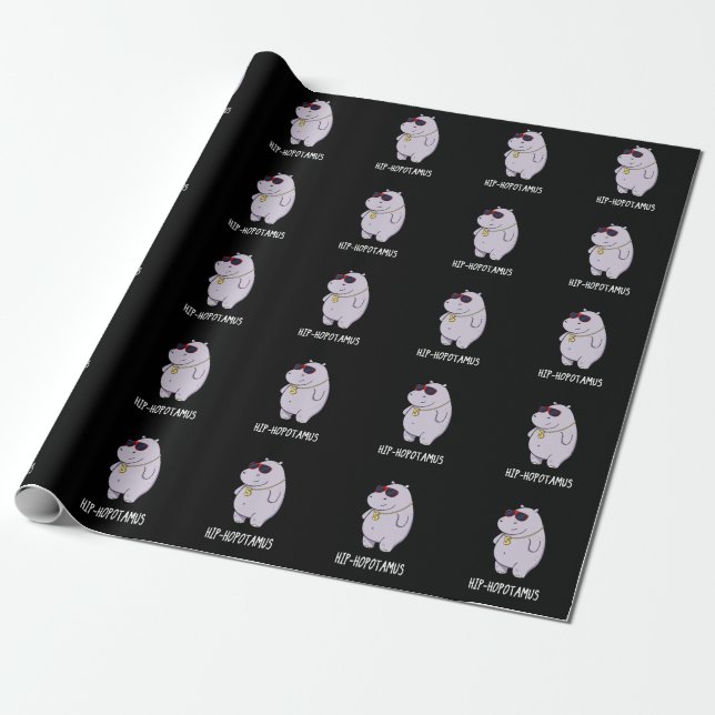 Angesagt-Hopotamus Funny Hippo Pun Dark BG Geschenkpapier (Ungerollt)