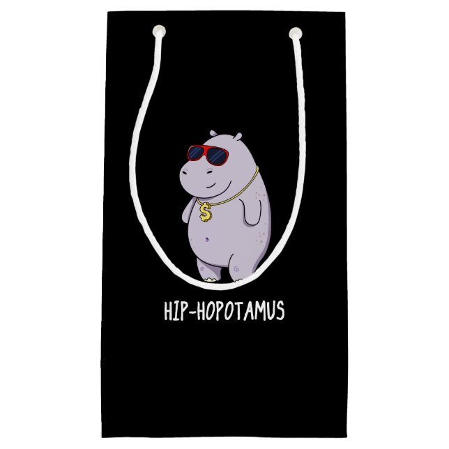 Angesagt-Hopotamus Funny Hippo Pun Dark BG Kleine Geschenktüte (Vorderseite)