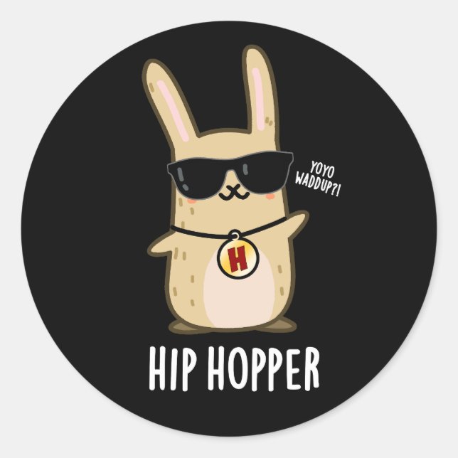 Angesagt Hopper Funny Bunny Rabbit Puck Dark BG Runder Aufkleber (Vorderseite)