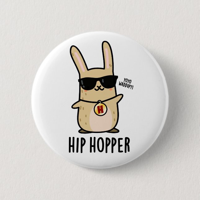 Angesagt Hopper Funny Bunny Rabbit Puff Button (Vorderseite)