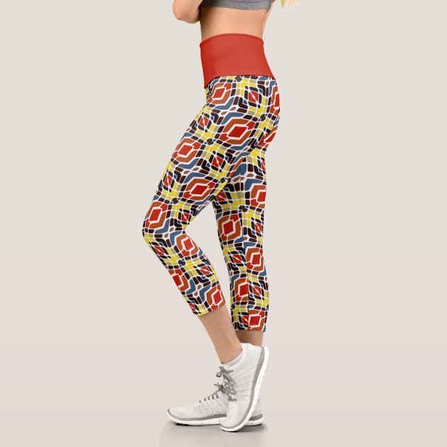 Angesagt Orange Brown Red Yellow Blue Oriental Art Capri Leggings (Links)