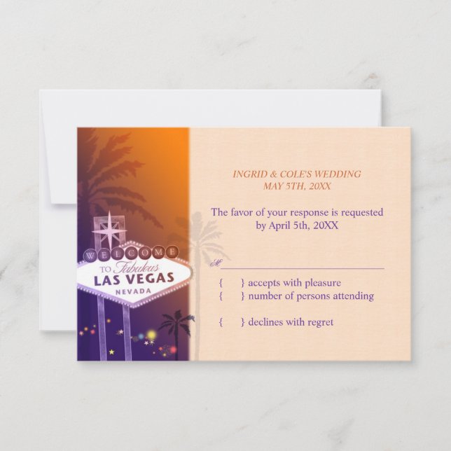 Angesagt Orange Lila Las Vegas Wedding RSVP Karte (Vorderseite)