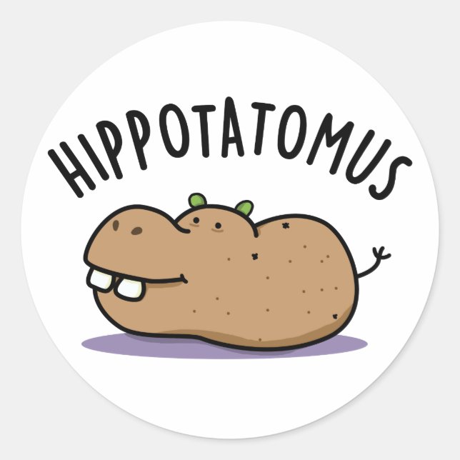 Angesagt-Potato-mus Funny Hippo Pun Runder Aufkleber (Vorderseite)