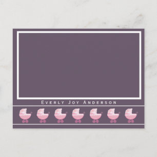 Angesagt Retro Pink Baby Buggy Baby Girl Foto Ankündigungspostkarte