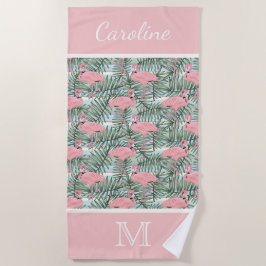 Angesagt rosa Flamingoes Palm Leafs Muster Custom Strandtuch