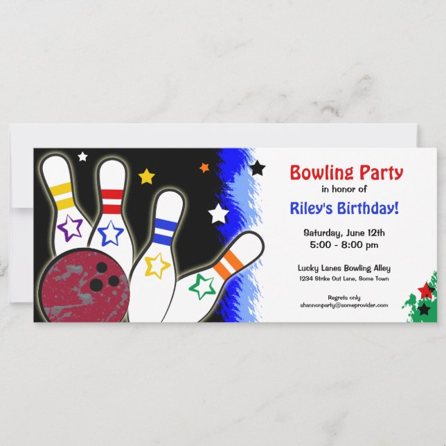 Angesagte helle Bowlings-Party Einladung (Vorderseite)