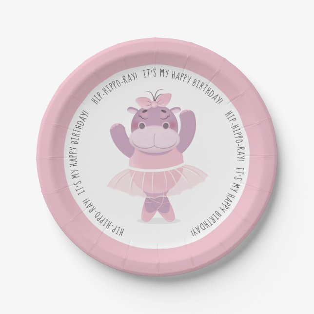 Angesagte Hippo Ray Hippo Ballerina Papierplatte Pappteller (Vorderseite)