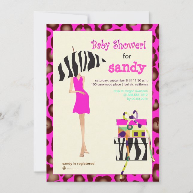 Angesagte Mama-, Hot-Pink-Jaguar-/Zebra-Babydusche Einladung (Vorderseite)