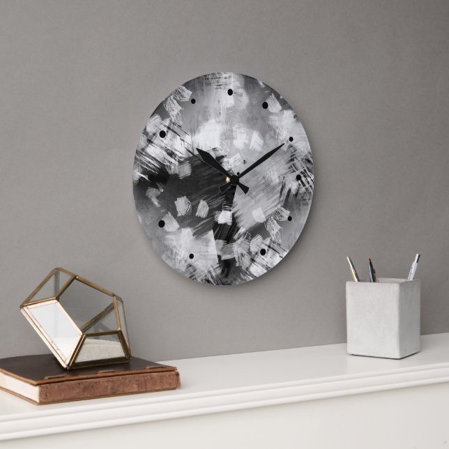 Angesagte moderne Schwarz-Grau-Abstrakte Geometrie Große Wanduhr (Büro)