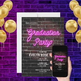 Angesagte Pink Neon Sign Graduation Party Einladung