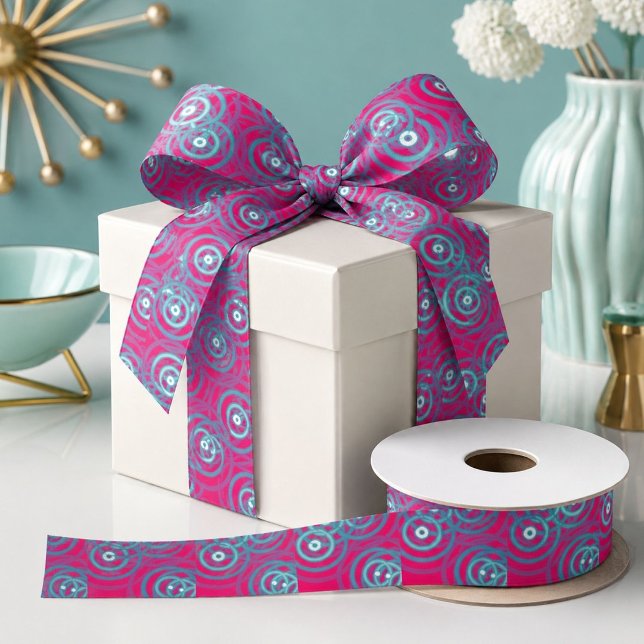 Angesagte Retrozirkel fuschia blauer Mod Satinband (Hip retro mid century fuschia blue mod circles satin ribbon)
