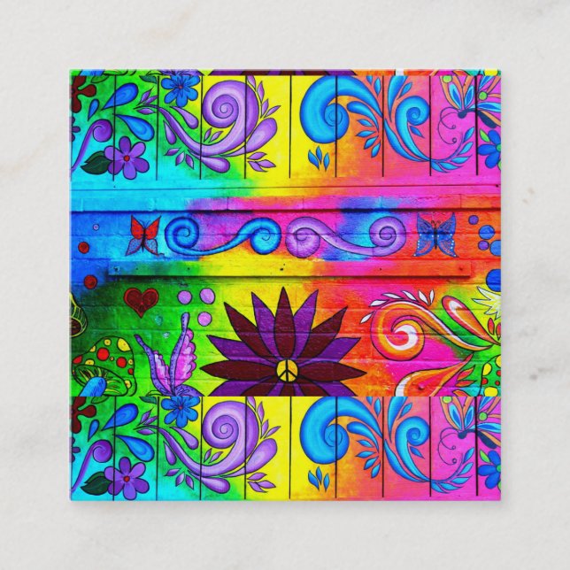 angesagte wilde groovy Siebzigerjahre Farben Quadratische Visitenkarte (Vorderseite)