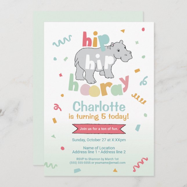 Angesagter Angesagter Urlaub! Hippo Birthday Einla Einladung (Vorne/Hinten)