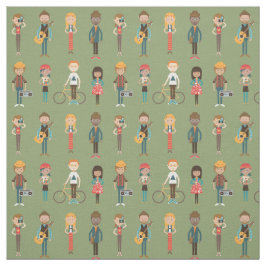 Angesagter Cartoon People Illustrations Muster (gr Stoff