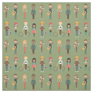 Angesagter Cartoon People Illustrations Muster (gr Stoff