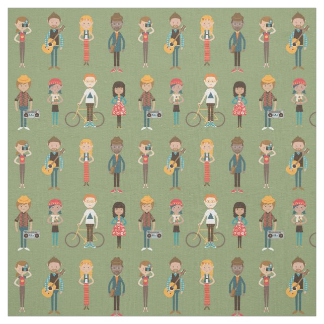 Angesagter Cartoon People Illustrations Muster (gr Stoff (Muster)
