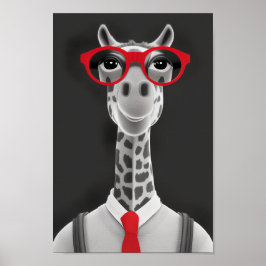 Angesagter Giraffenstift Zeichnend | Red Necktie W Poster