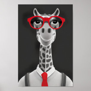 Angesagter Giraffenstift Zeichnend   Red Necktie W Poster