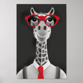 Angesagter Giraffenstift Zeichnend | Red Necktie W Poster