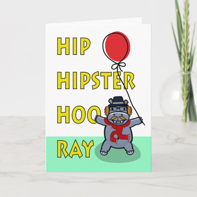 Angesagter Hipster Urlaub Geburtstag, Hippo Karte (Vorderseite)