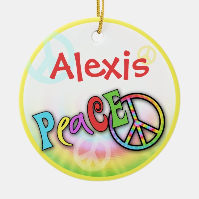 Angesagter Regenbogen FRIEDENSpersonalisierte Keramikornament (Vorne)
