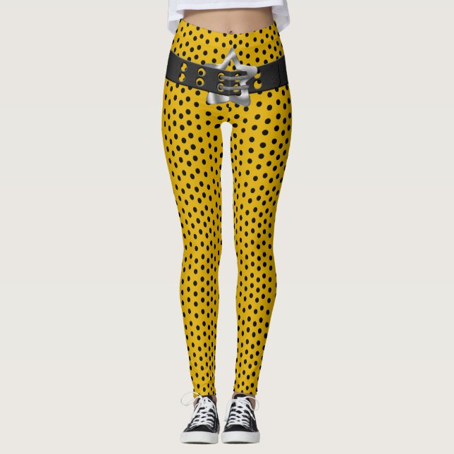 Angesagter schwarzer Gürtelstern - schwarze Polka- Leggings (Vorderseite)