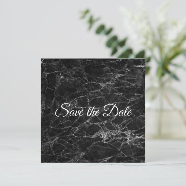 Angesagter schwarzer Marmor Save the Date (Stehend Vorderseite)