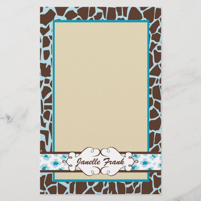 Angesagter und Chic-Tierdruck: Blau Briefpapier (Vorderseite)
