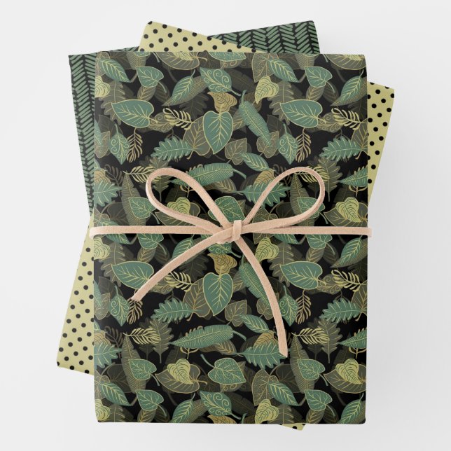 Angesagtes Ochre Brown Green Forest Tree Muster Geschenkpapier Set (Beispiel)