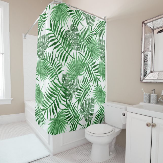 Angesagtes Retro Tropical Green Palm Blattmuster Duschvorhang (Beispiel)