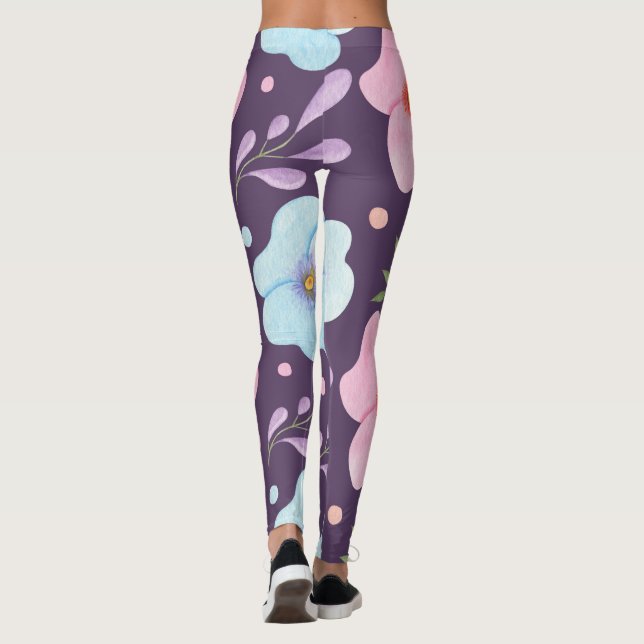 angesagtes, rosa blaues Blume-Muster für Mädchen l Leggings (Rückseite)