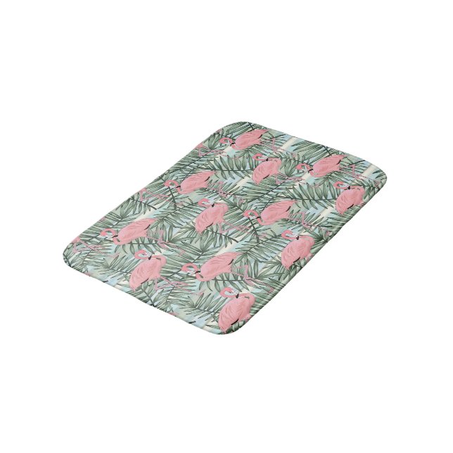 Angesagtes rosa Flamingoes Palm Leafs Art Pattern Badematte (Schrägansicht)