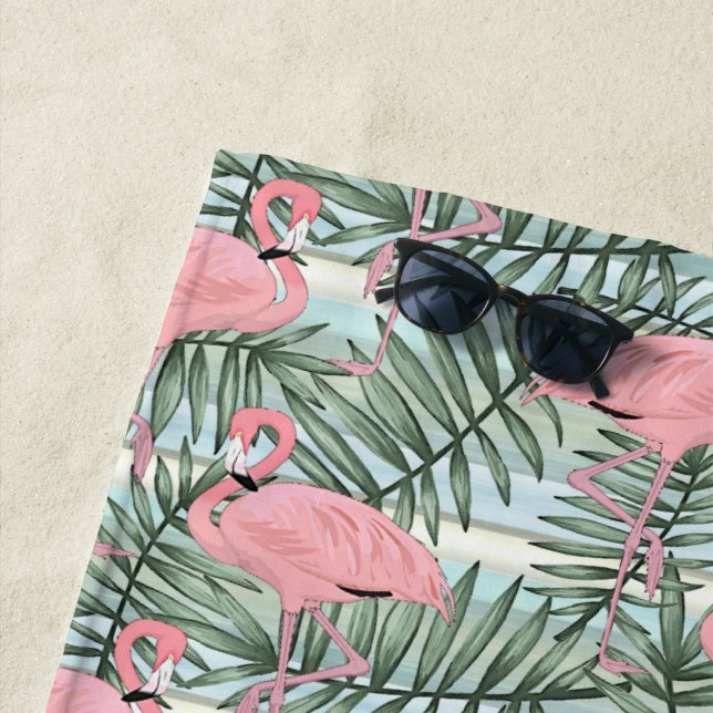 Angesagtes rosa Flamingoes Palm Leafs Art Pattern Strandtuch (Beispiel)