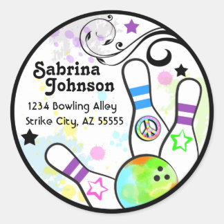 Angesagtes und farbiges Bowling-Adressetikett Runder Aufkleber