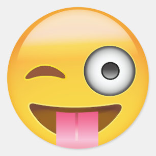 Angesicht mit verklemmter Zunge und weinendem Auge Runder Aufkleber