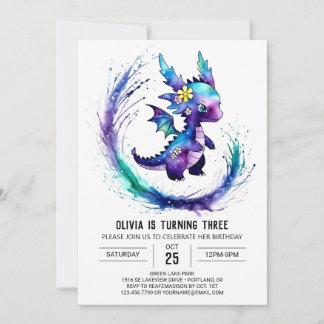 Angestrichen Custom Dragon Digital Girl Geburtstag Einladung