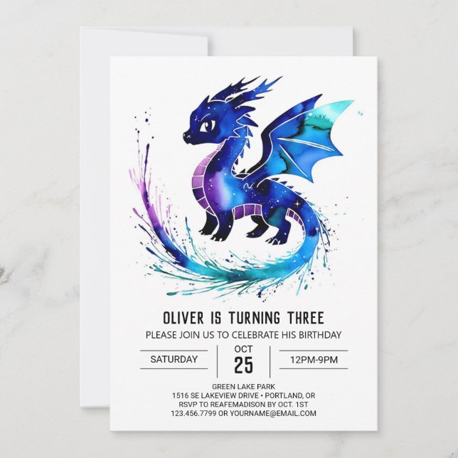 Angestrichen Simple Dragon Digital Boy Geburtstag Einladung (Vorderseite)