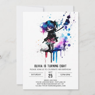 Angestrichen Simple Ninja Digital Girl Geburtstag Einladung